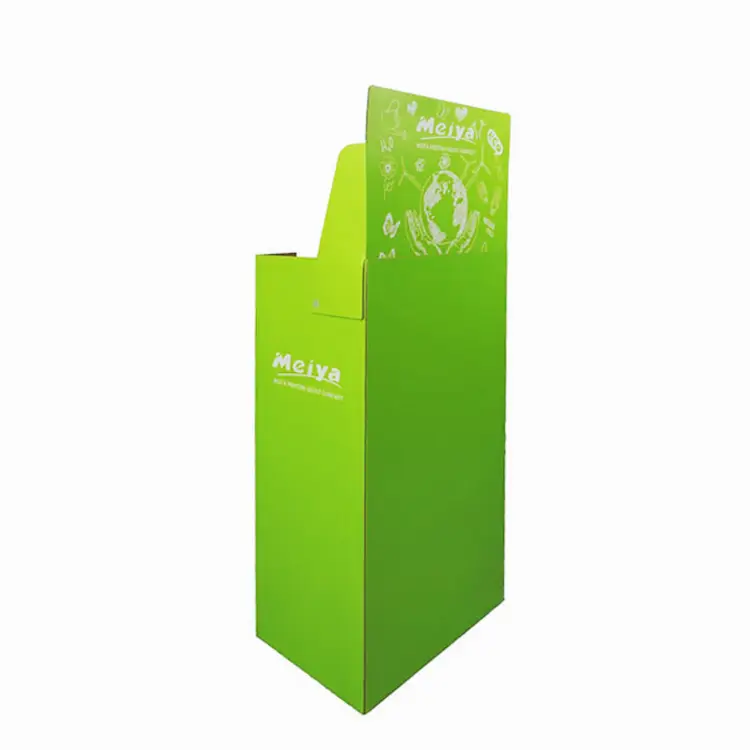 Green eco printed corrugated dump bin with front window for retail promotion