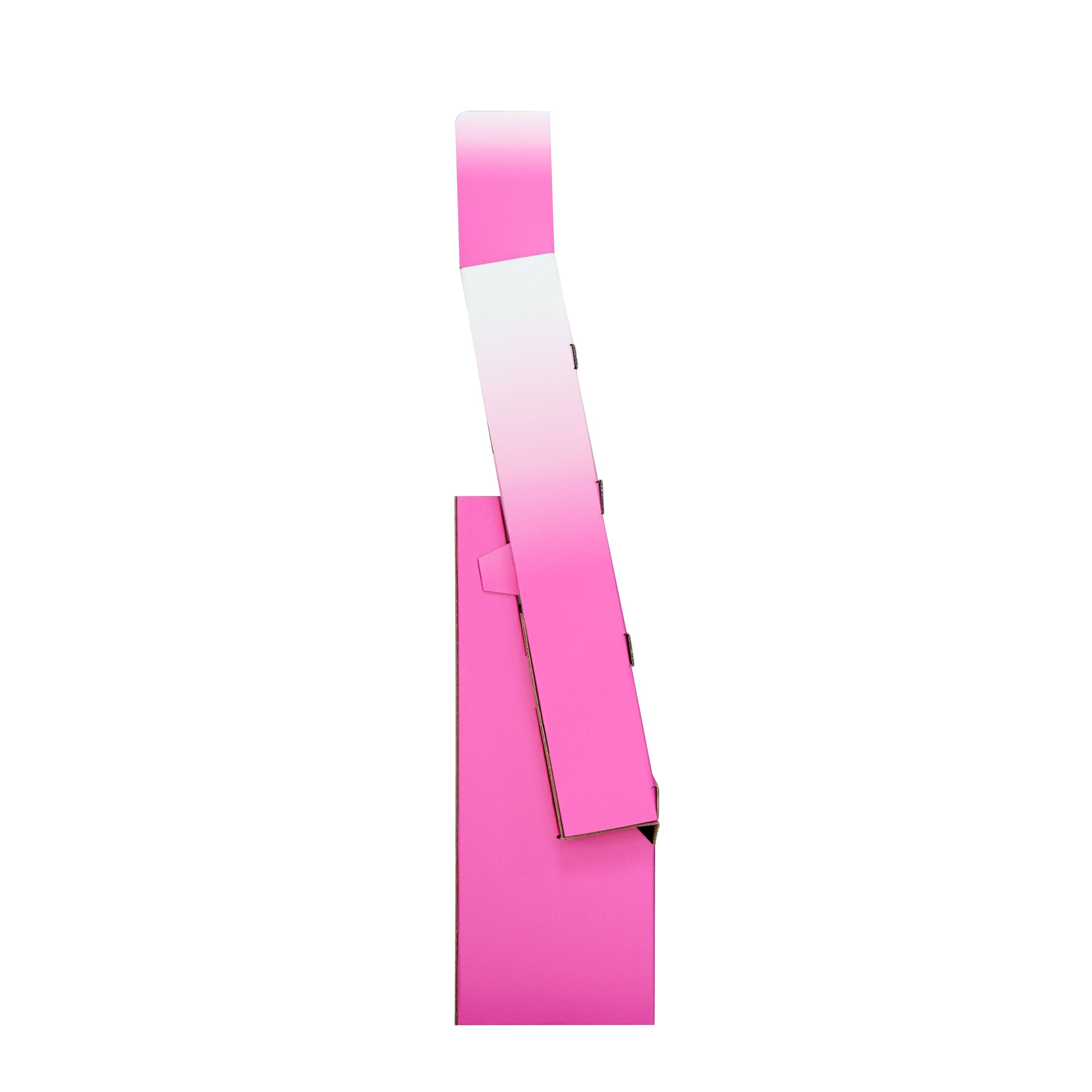 Custom pink cardboard sunscreen display stand with four angled shelves