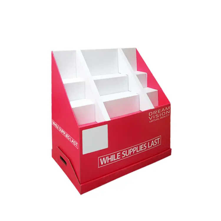 Red corrugated cardboard pallet display counter box for supermarket retail promotion