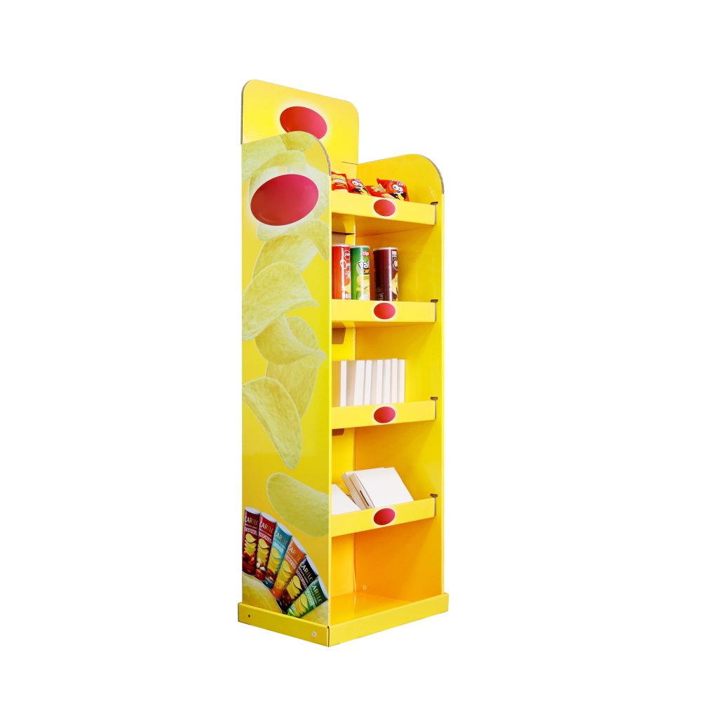 Cardboard snack floor display for packaged foods