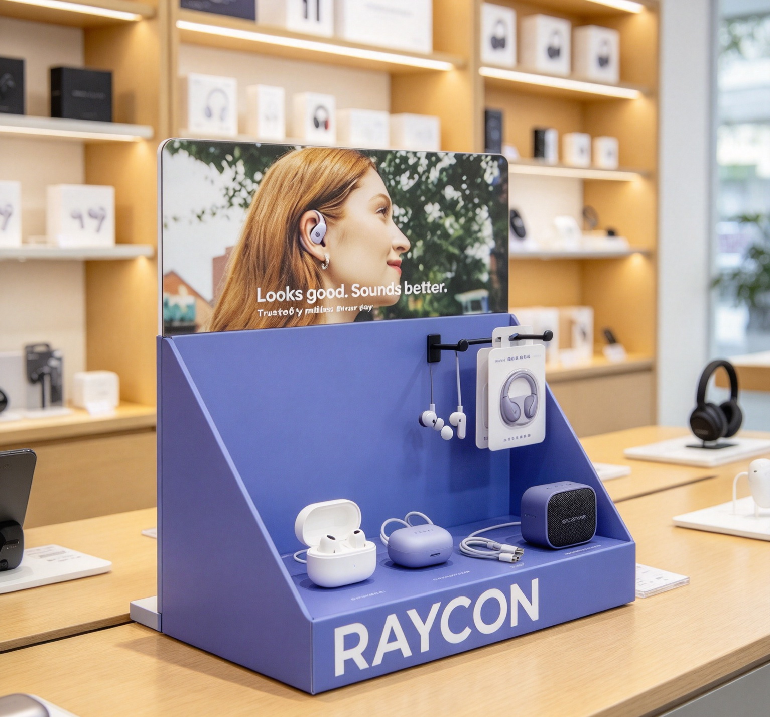 Custom Cardboard Wireless Earbuds Counter Display Stand
