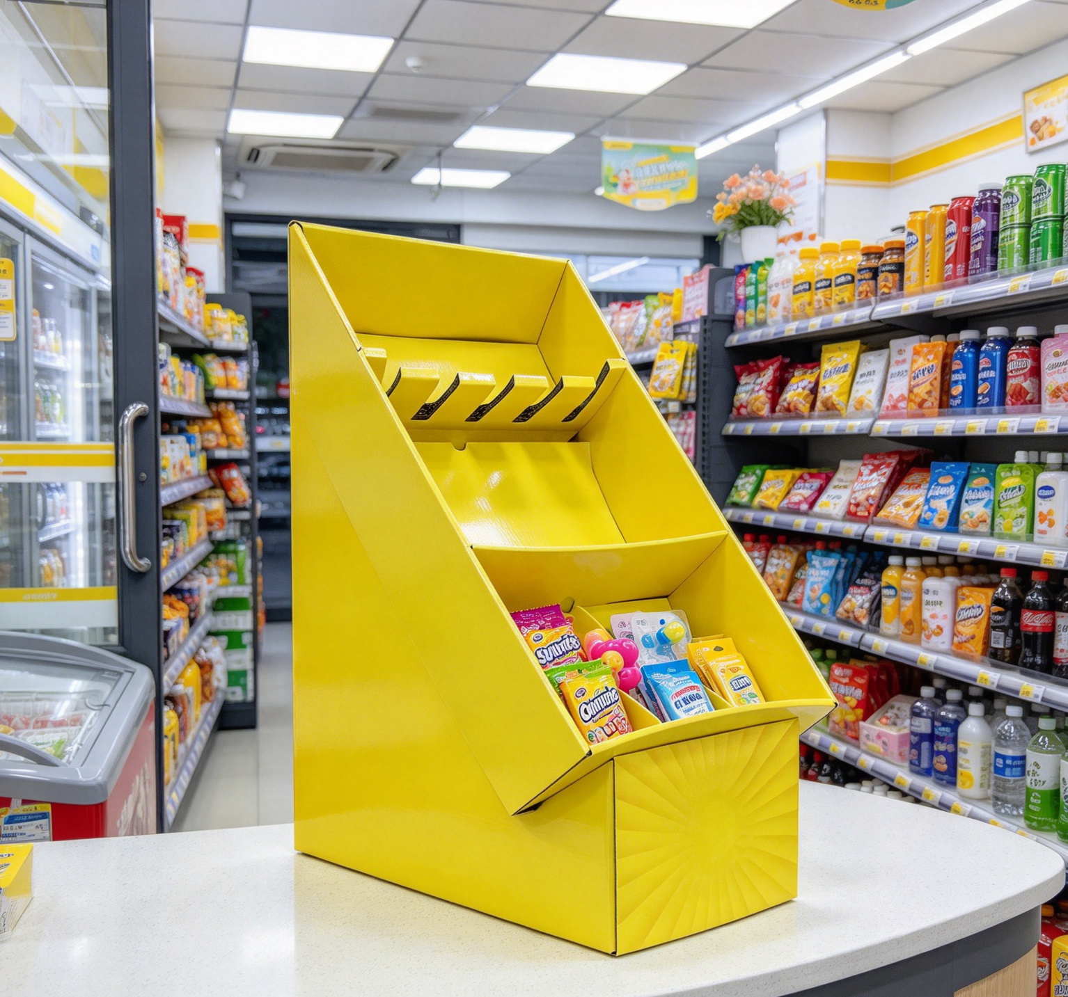 Custom Printed Angled Corrugated Cardboard Floor Display Stand