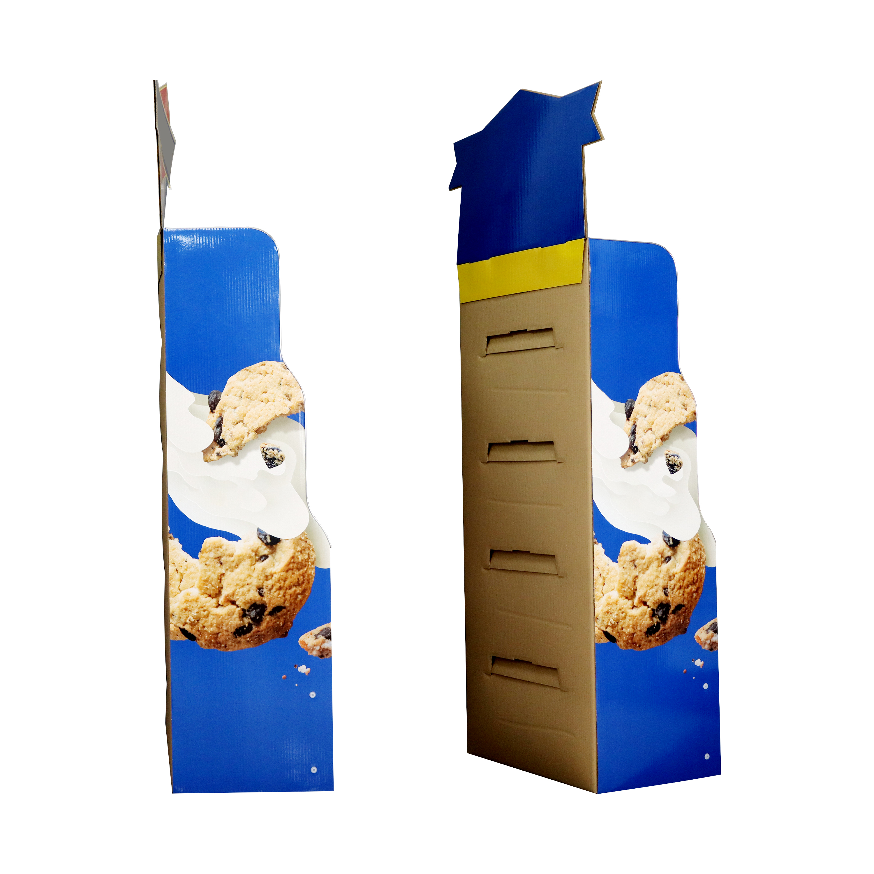 custom corrugated cardboard compartment display floor shelf for retail snack promotion