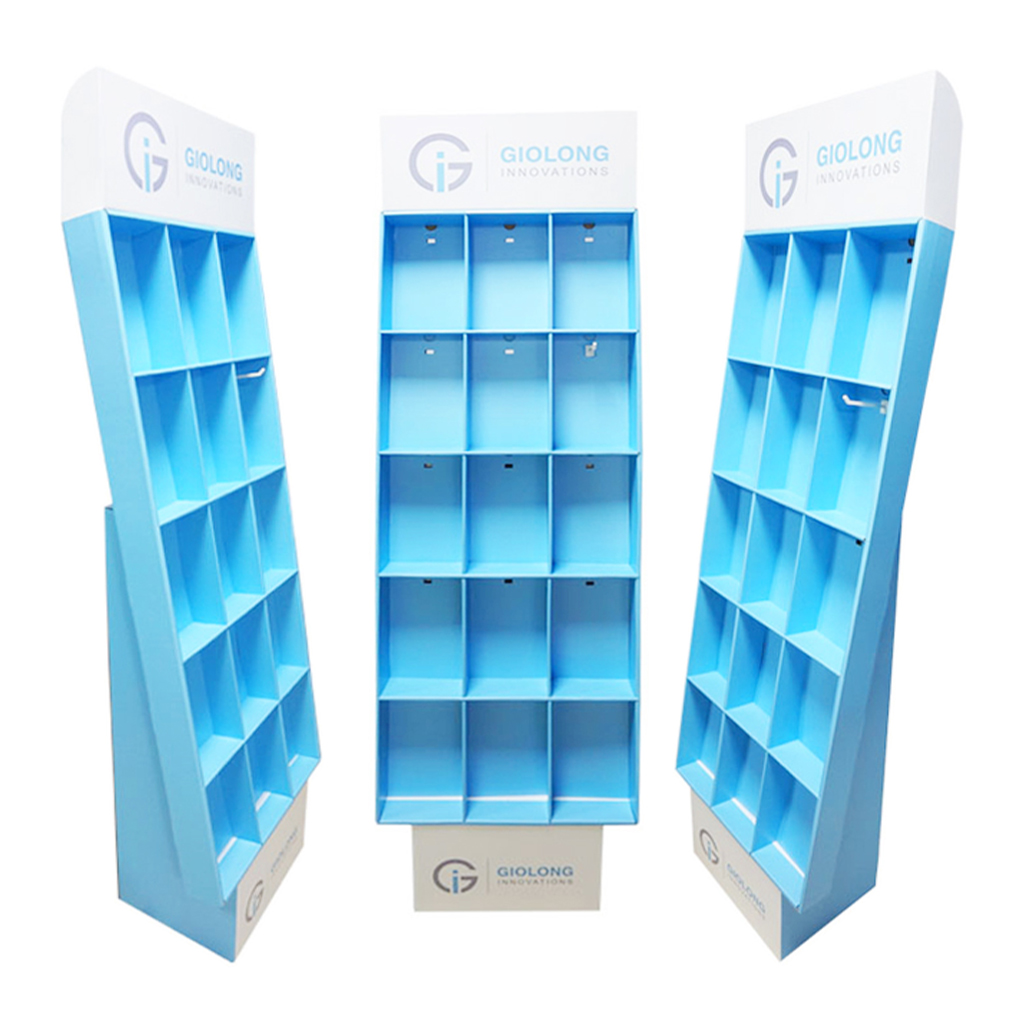 Custom Printed Cardboard Compartment Display | Recyclable Corrugated Retail Floor Display Rack