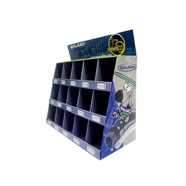 Corrugated Cardboard Compartment Display, Countertop Multi Grid Retail POS Display Stand With Header