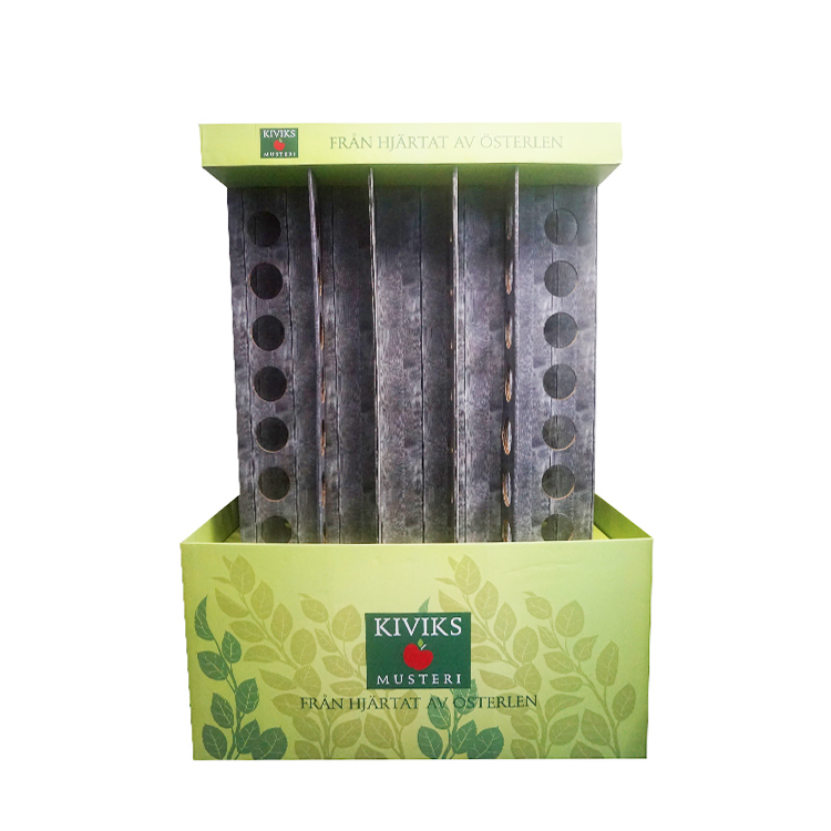 Custom printed cardboard floor compartment display rack, vertical bottle display stand for beverage wine retail supermarket