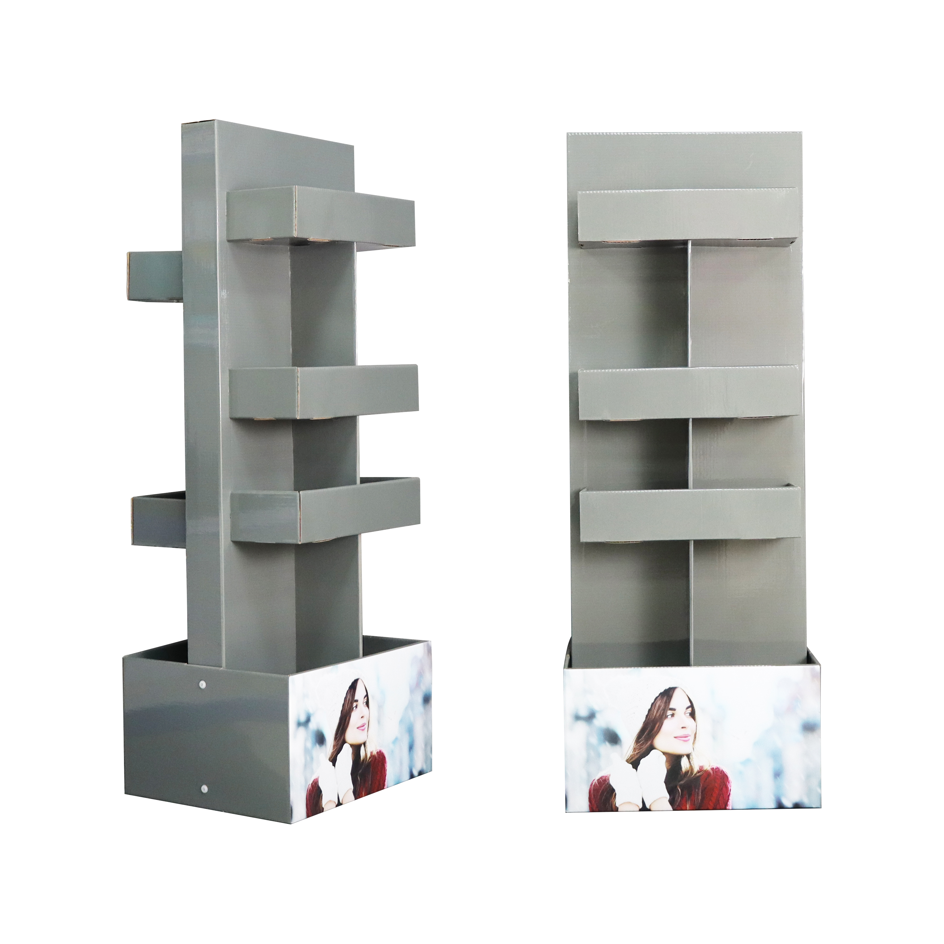 Freestanding Cardboard Floor Display Stand, Multi-tier Corrugated Retail POP Display Rack