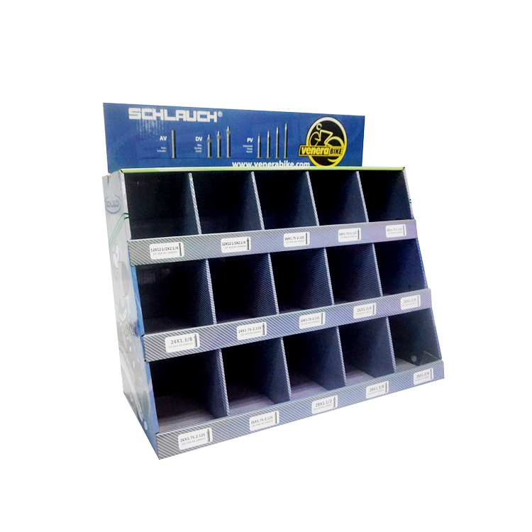 Corrugated Cardboard Compartment Display, Countertop Multi Grid Retail POS Display Stand With Header