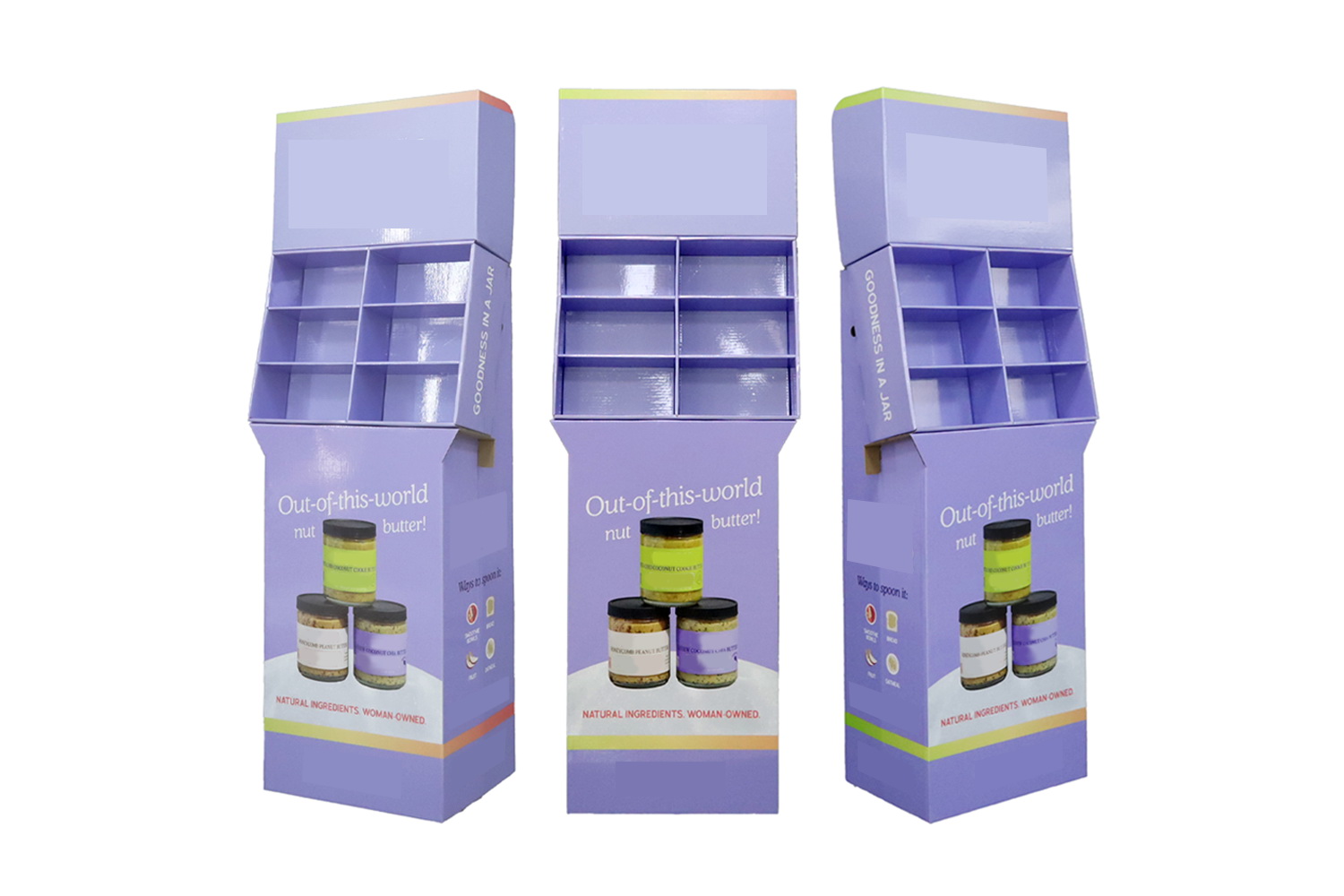 Custom Cardboard Nut Butter Floor Display Stand Custom Cardboard Nut Butter Floor Display Stand